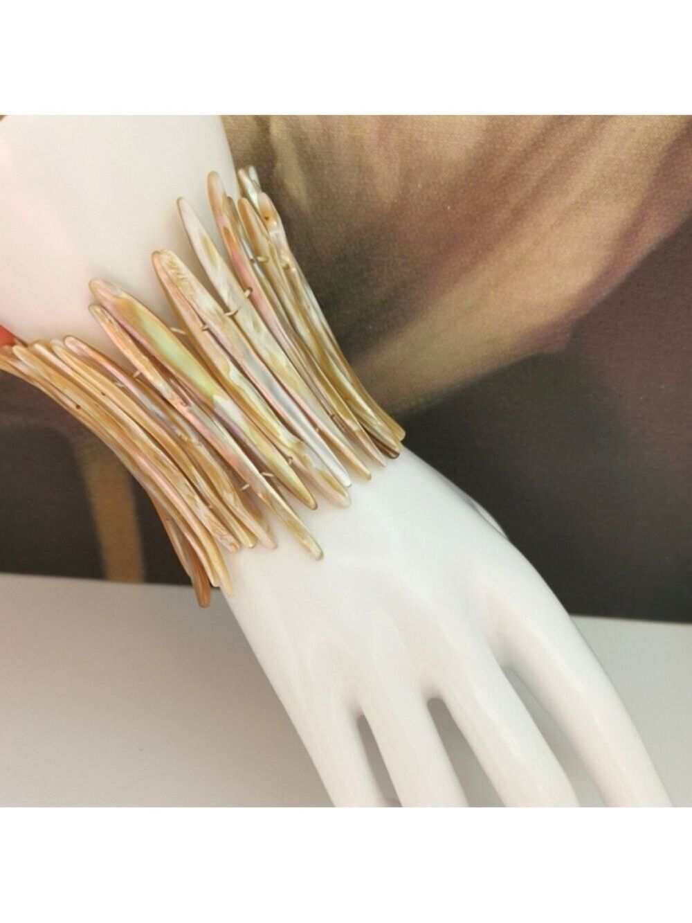 Natural Coloured Shell Cuff Bracelet On Stretch